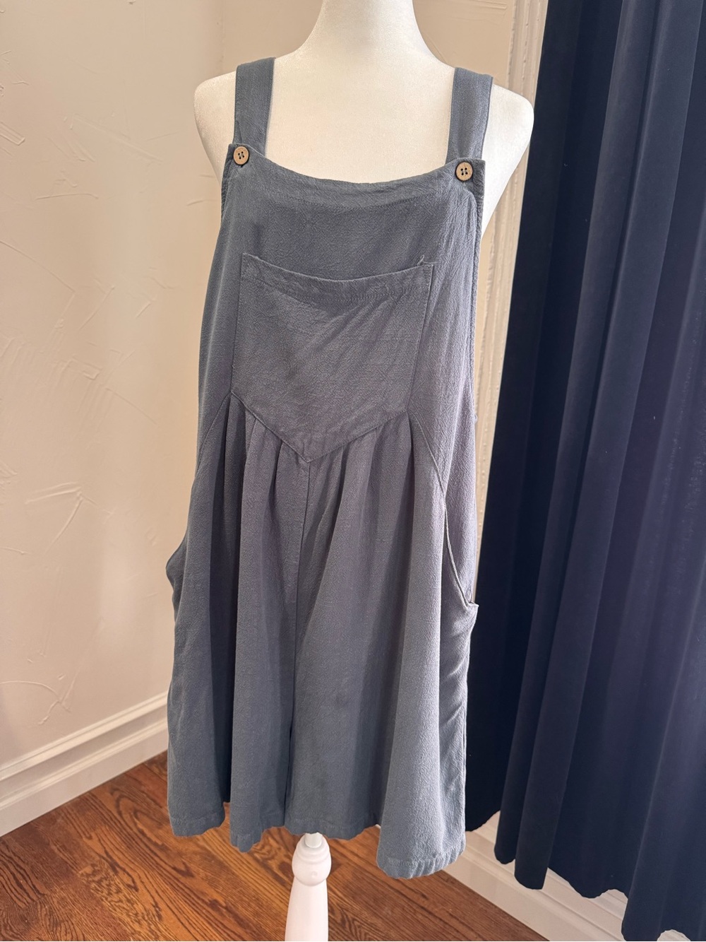 Button-Strap Romper in Slate Blue